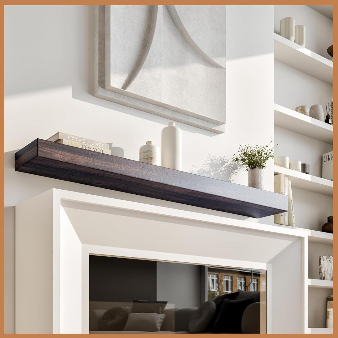Avana Fireplace Mantel Shelf 60 Inch - Natural Wood Mantles for Over Fireplace - Handcrafted Mantel Farmhouse Floating Shelf - Fireplace Mantels 60 Inches X 8 X 3 - Wooden Rustic Brown