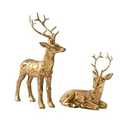DN DECONATION 2PCS Christmas Resin Reindeer Figurines Decorations, Small Gold Brass Deer Decorative Statues Deer Sculptures for Indoor Home Decor Tabletop Mantle Cabinet Desktop Office