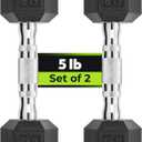 Hex Dumbbell Rubber Encased Strength Training Dumbbells, Hand Weight For Workout & Exercise/Pair of 5LB