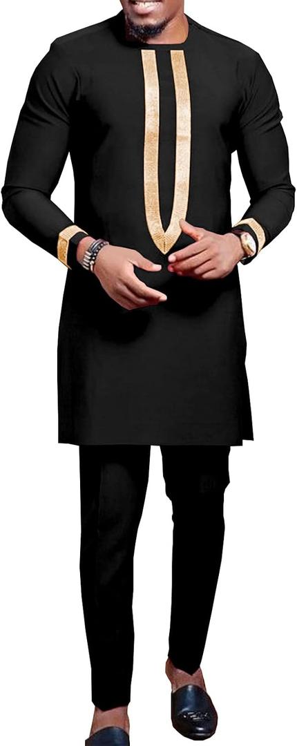 African Clothing for Men Full Sleeve Embroidery Shirts and Pants 2 Pieces Outfits Plus Size African Suit L