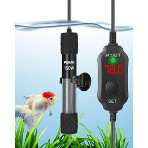150W Submersible Aquarium Heater for 15-30 Gallon Tanks | Compact Fish Tank Heater with LED Digital Thermostat, Memory Function, Dry-Run & Overheat Protection