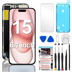 for iPhone 15 Screen Replacement 6.1 inch, 3D Touch LCD Display Digitizer Assembly with Repair Tools,Compatible with Model A2846, A3089, A3092, A3090