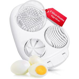 CraftyCrocodile Egg Slicer for Hard Boiled Eggs - 3 Slice Modes Egg Cutter, Heavy Duty, Stainless Steel Dicer - Kitchen Chopper Tool for Strawberry, Mushroom, Grape, Cherry Tomato - White