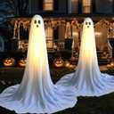 Evoio Halloween Decorations Outdoor 2 Packs 57'' Standing Ghost Adjustable Height, Light Up Spooky Halloween Decor with Built-in LED, Indoor Outside Yard Porch Lawn Party Supplies Decors (Warm White)