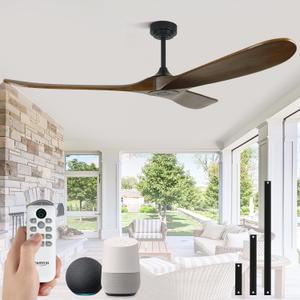 72" Ceiling Fans without Lights, Wood Large Ceiling Fan no Light with Remote Alexa Google App, 3 Blade Propeller for Patios Farmhouse Garage High cfm, Bronze