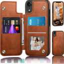 DJDUCK Designed for iPhone XR Case Wallet with Card Holder, [Magnetic Clasp Cover] [RFID Blocking Leather Protection] Shockproof Women Men Cases 6.1 Inch for Apple XR Light Brown