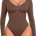 FeelinGirl Women's Long Sleeve Shapewear Bodysuit for Tummy Control Seamless Body Suits Thong V Neck Going Out Tops, Size: L