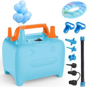 OWill Balloon Pump Electric, Multipurpose Balloon Inflator Electric Air Pump, Portable Dual Nozzle Balloons Air Pump Electric 600W Blow Machine for Party Decoration (Blue)
