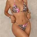 BEAUDRM Women's 4 Piece Cheetah Print Bikini Leopard Floral Bikini Sets Sexy Swimsuits with Skirt and Bandana Scarf (M)