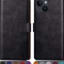 SUANPOT Design for iPhone 15 6.1" Kickstand Protective Wallet case with RFID Credit Card Holder,Flip Folio Book PU Leather Shockproof Cover Women Men for Apple 15 Phone case Black