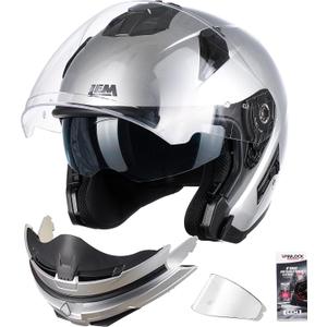 LEM Modular Motorcycle Helmets for Adults, Full Face Motorcycle Helmets for Men, Detachable Chin Guard, DOT Approved, Anti-Fog PINLOCK & DVS Dual Vision, Double D Lock, Quick Series(Silver, XX-Large)
