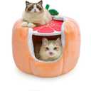 Cat Houses for Indoor Cats, Small Cat Tree with Sisal Ropes and Plush Perch, Cute Cat Bed Cave with Soft Pillow, Grapefruit Design