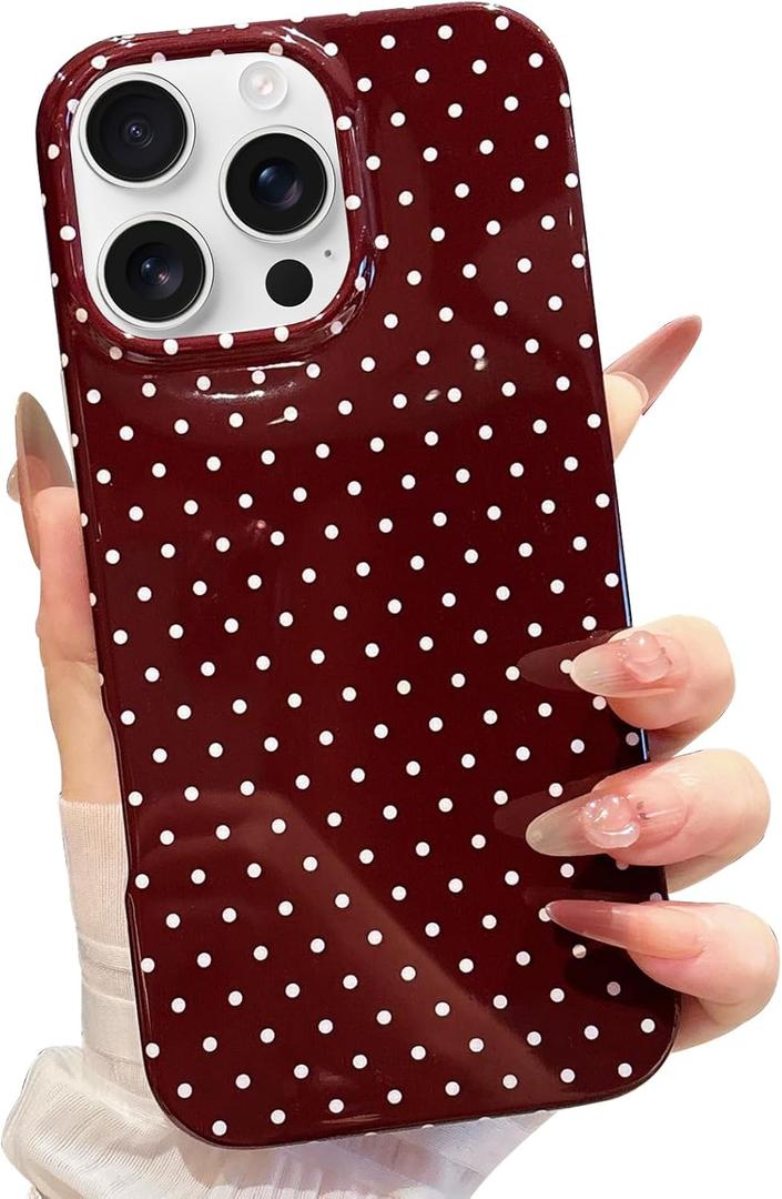 Jmltech Polka Dot Phone Cases for iPhone 16 Pro Case Cute Aesthetic Women Trendy Fashion Soft Silicone Shockproof Protective Slim Cover for iPhone 16 Pro Wine Red