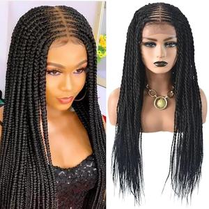 31" Braids Wig 5.5"X11" HD Lace Front Braided Wigs For Black Women Box Braided Wigs Cornrow Braid Wig Premium Synthetic Braided Wigs With Baby Hair For African American Women (#1B)
