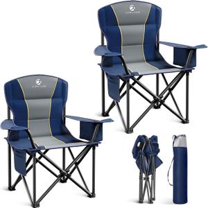 Folding Camping Chair Oversized Heavy Duty Padded Outdoor Chair, Twin Pack