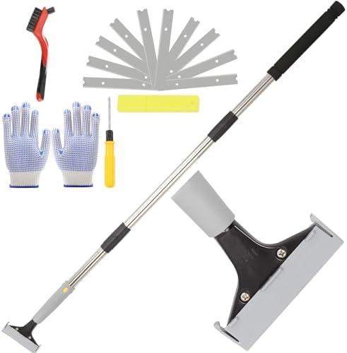 Frebuta 61in Floor Scraper Long Handle Heavy Duty, 4 inch Razor Blade Floor Scrapers Metal Paint Scraper with 10PCS Extra Metal Blades Paint Scraper Ideal for Cleaning Stove Top Windows Glass Wall