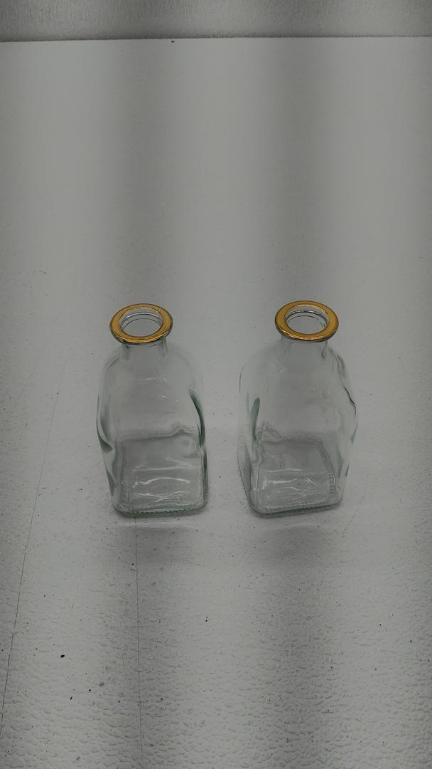 Bud Jar Clear Glass Small Vase in Gold Trim Rim for Flower Plant 2 Bottles