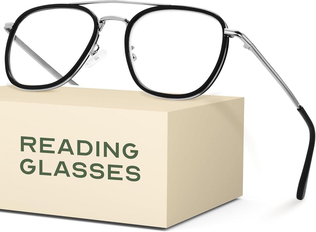 CCVOO Iconic Aviator Reading Glasses - Premium Readers in Gold/Black - UV & Blue Light Blocking Lenses, Magnification Strength: 0.0 x