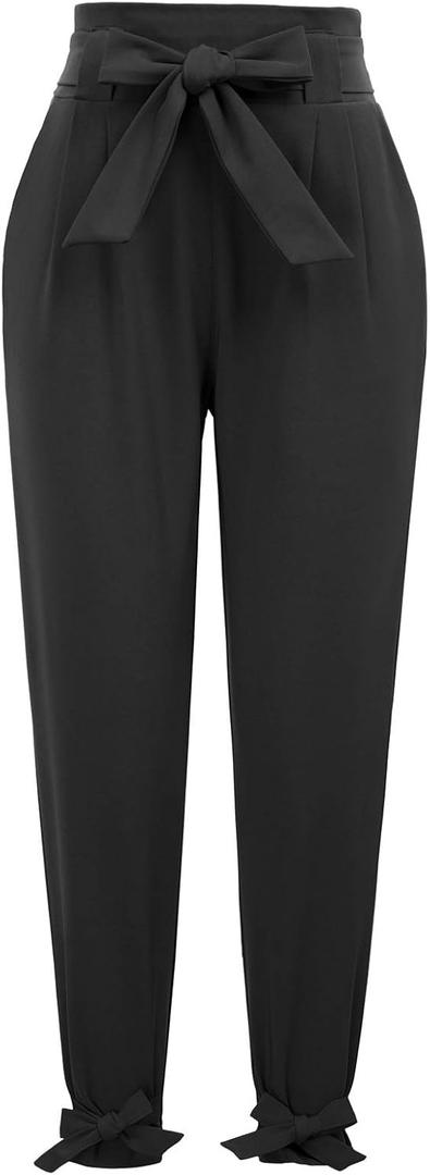 GRACE KARIN Women Dress Pants, 2025 Fall Business Casual Outfits, High Waist Paper Bag Bow Tie Pencil Slacks with Pockets (Large, Black)