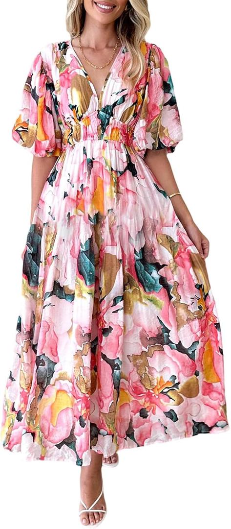 Sissyaki Women's Floral Maxi Dress 2026 Summer Spring Wedding Guest Dress (Medium, 1#multi Pink Print)