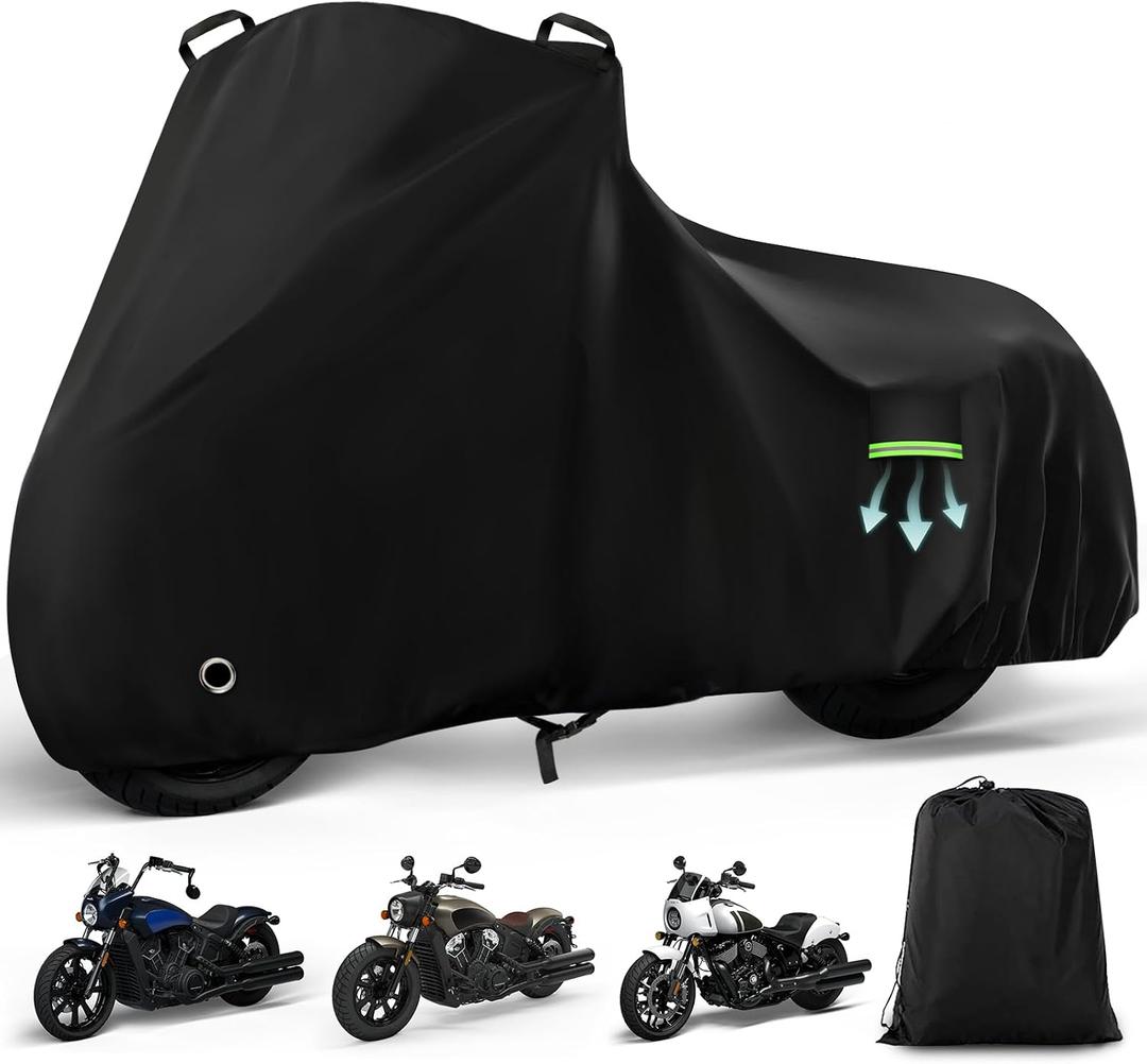 Motorcycle Cover Waterproof for Indian Scout/Scout Bobber/Scout Sixty/Sport Chief, Heavy Duty Outdoor Sun Rain Snow UV Dust All Weather Protection Motorbike Cover with Soft Cotton Lining & Lock Hole (93"L x 36"W x 43"H)