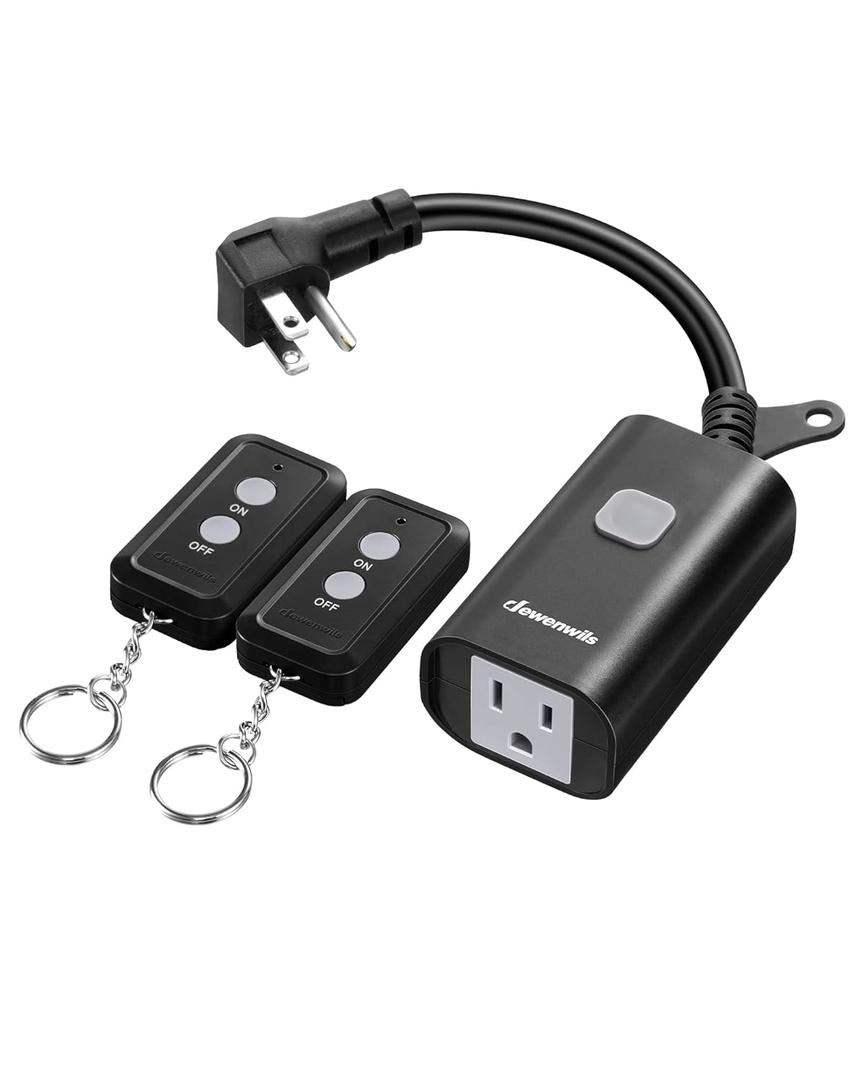 DEWENWILS Outdoor Remote Control Outlet, 15A Wireless Remote Control Switch, 100FT Control Range&14AWG SJTW Power Cord, for Outdoorfor Christmas Light, 2 Remote Controls+1 Outlet, FCC Listed