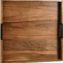 Large Square Ottoman Tray for Living Room and Coffee Table 22 Inch Decorative Acacia Wood Serving Tray with Handles for Breakfast in Bed, Dinner Food Kitchen TV (Natural, 22" x 22" x 2")