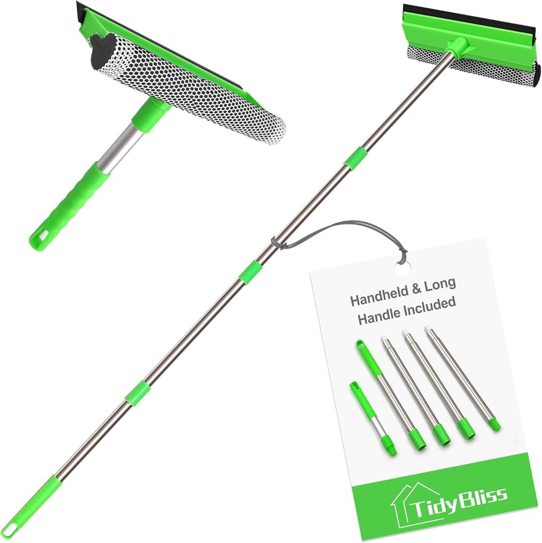 Window Squeegee Professional, 56 Car Windshield Glass Cleaner Tool with Extension Pole, Long Handle Household 10 inches Washer Sponge Scrubber Kit for Cleaning Home Mirror Outdoor (Green)