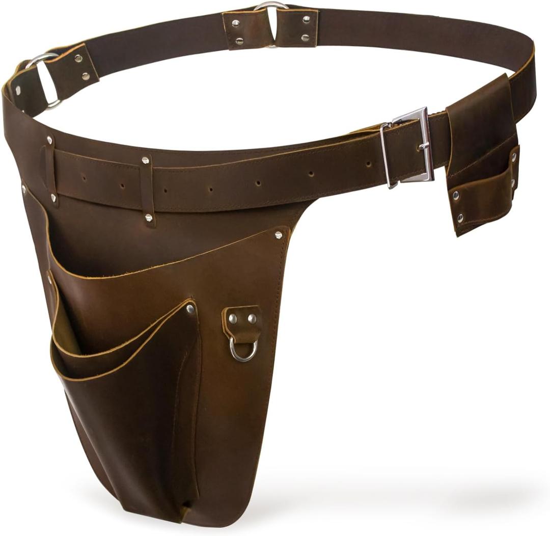 Leather Garden Tool Belts for Men - Gardeners Gifts for Women, Small Tool Belt for Florists, Electrician, Carpenter, Flower Farmer, Landscaper with Hammer Holder - Right