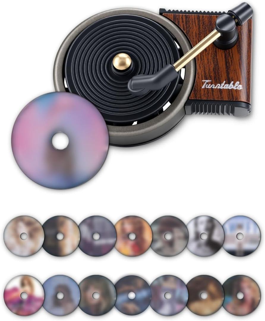 Record Player Car Air Freshener Vent Clip with 15pcs Refill Pads, Retro Floral Aromatherapy Diffuser for Taylor Merch Gift, Air Freshener Car Decor Accessories, Music Lovers Gifts