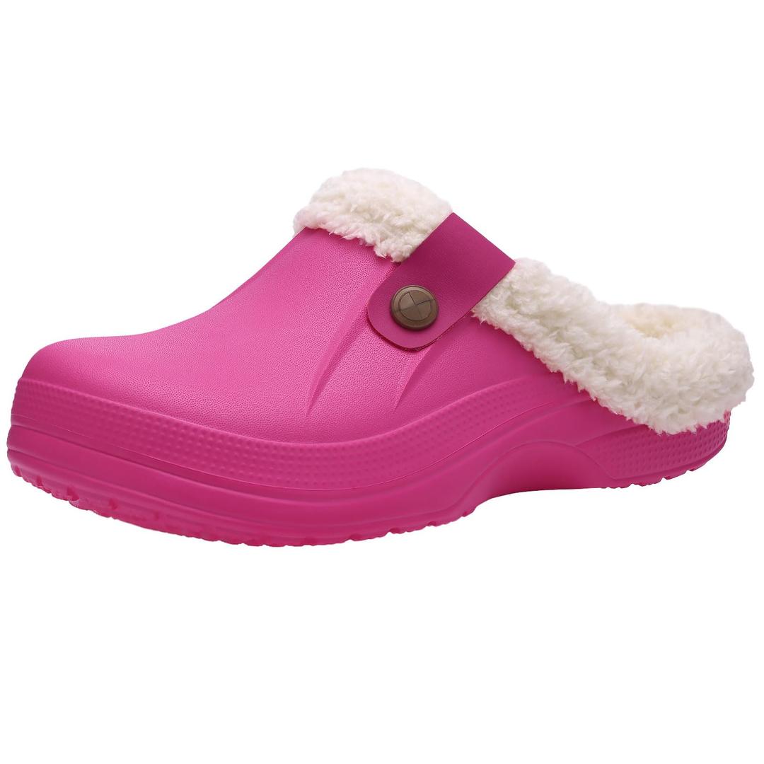 Beslip Classic Fur Lined Clogs Waterproof Winter Fuzzy Slippers for Women Men Indoor and Outdoor Indoor and Outdoor, Rose Pink Women Szie 7.5-8.5