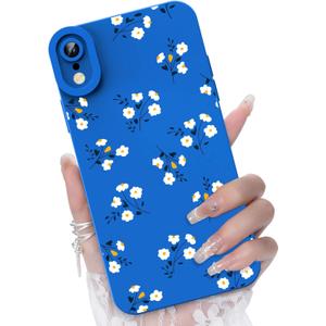 Compatible with iPhone XR Phone Case, Fashion Flower Pattern Design Girls Women Liquid Silicone Cover, Slim Shockproof and Scratch-Resistant Soft Case for iPhone XR- Blue