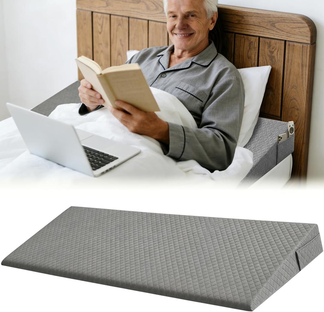 Twin Size Wedge Pillow for Sleeping - 6 Inch Bed Wedge Pillow for Acid Reflux, GERD, Sleep Apnea & Snoring Relief - High Density Foam Mattress Elevator for Back Pain, Post Surgery Recovery - Grey