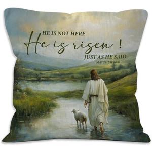 He is Risen Easter Throw Pillow Covers - Christian Religious Easter Lamb Decor, Jesus Walking on Water Decorations Pillow Covers for Home Bedroom Couch