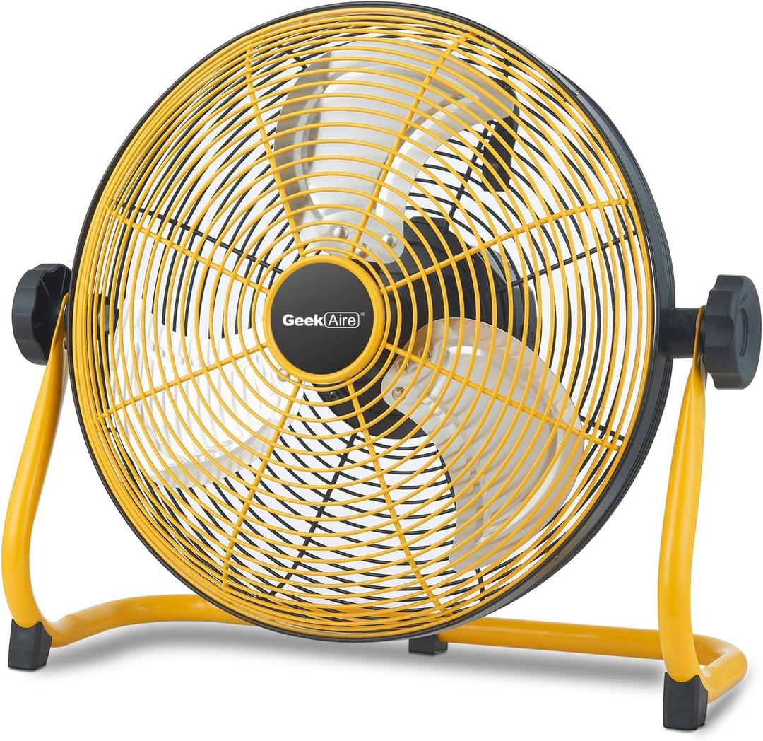 Geek Aire 12" Portable Battery Operated Fan with Metal Blade, 360 Vertical Tilt, 24h Run Time Cordless Fan for Camping Travel Tent Hurricane Home