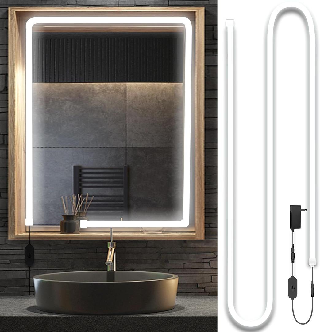 LED Vanity Mirror Lights, Hollywood Style Makeup Lighting, 10FT/6000K/Dimmable/12V Adapter/Self-Adhesive Strip Lights for Mirror, Lighting for Makeup Vanity Table & Bathroom Mirror