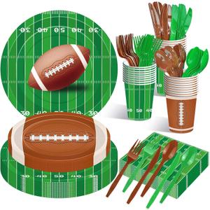 175 Pcs Football Tableware Set - Serves 25, Football Themed Disposable Plates, Cups, Napkins, Forks, Spoons, Knives for Game Events Birthday Party Supplies, Sports Holiday Gathering