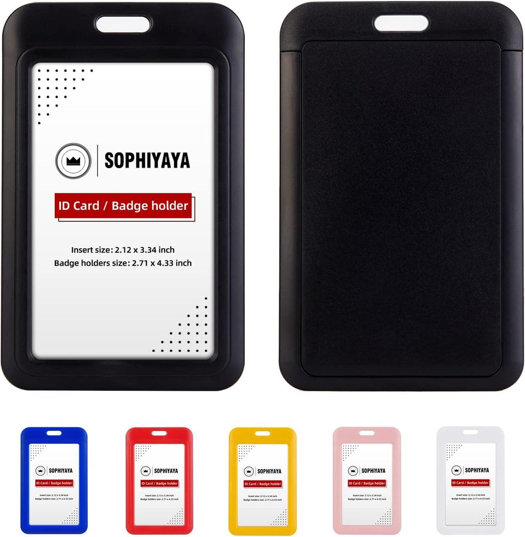 2 Pack Vertical Sliding Hard Plastic Badge Holder  Secures Work ID, Key Card, Credit Cards for Office, Factory, School, Teachers & Students (Black)