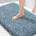 Yimobra Bathroom Rugs Non Slip Washable 36x24, Ultra Soft and Water Absorbent Bath Mats, Plush Fluffy Shower Mat Outside, Luxury Microfiber Thick Matts for Bathroom Floor/Tub, Denim Blue and White