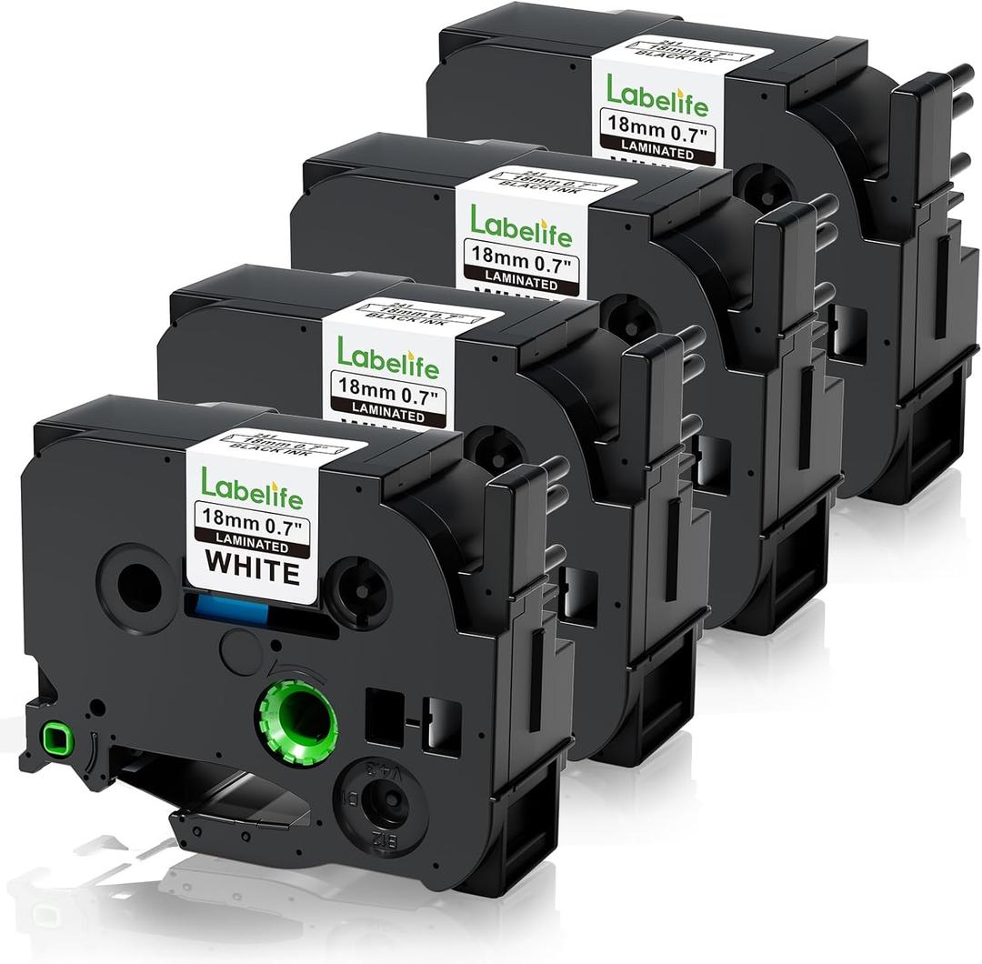 Labelife TZe-241 TZe241 TZe TZ Tape 18mm 0.7 Laminated White Replacement for Brother Label Maker Tape 18mm P Touch Label Tape 3/4 Inch for Brother PT-D400 PT-D410 PTD460BT PT-D610BT PT-D600, 4-Pack (Black on White)