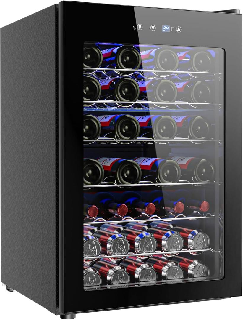 EUHOMY 45 Bottle Wine Cooler Refrigerator, Small Built-in Wine Fridge for Red, White and Champagne, 4.5 Cu.ft Mini Fridge with Adjust Temperature, Black