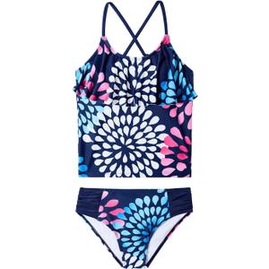 Century Star Girls Tankini Charlotte Flounce Swimsuit Two Piece Swimwear Bathing Suit Set for Summer Beach (6-7 Years, Navy Fireworks)