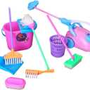 E-TING Miniature Mop Dust Pan, Brush, Broom, Plastic Doll Housework Cleaning Supplies Tools Set Dollhouse Furniture Decoration Accessories for 7-11.5 inch Dolls Accessories, Multicolored