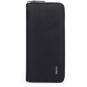 WOOLALA Mens Wallet Waterproof Canvas Zipper Arrounded Large Capacity Accordion Folded Cash Cards Phone Holder Long Wallet (Black)
