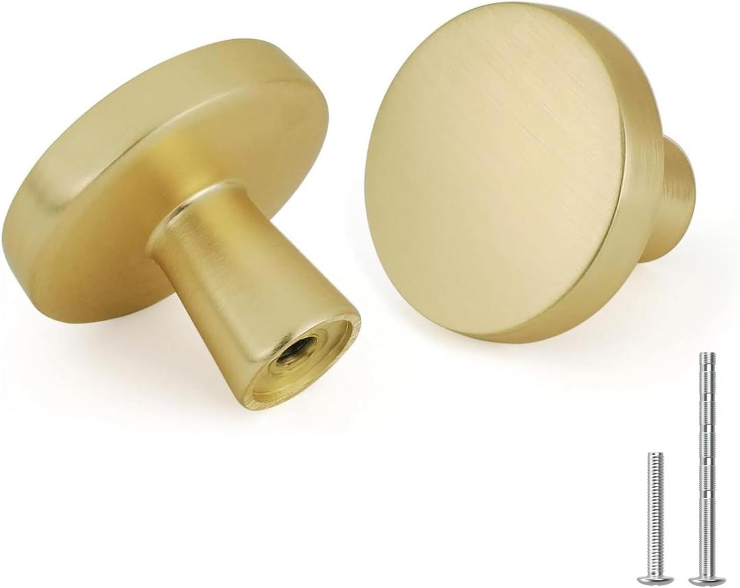goldenwarm 5pcs Gold Cabinet Knobs for Dresser Drawers Kitchen Hardware Handles Brushed Brass Modern Round Knob,Zinc Alloy