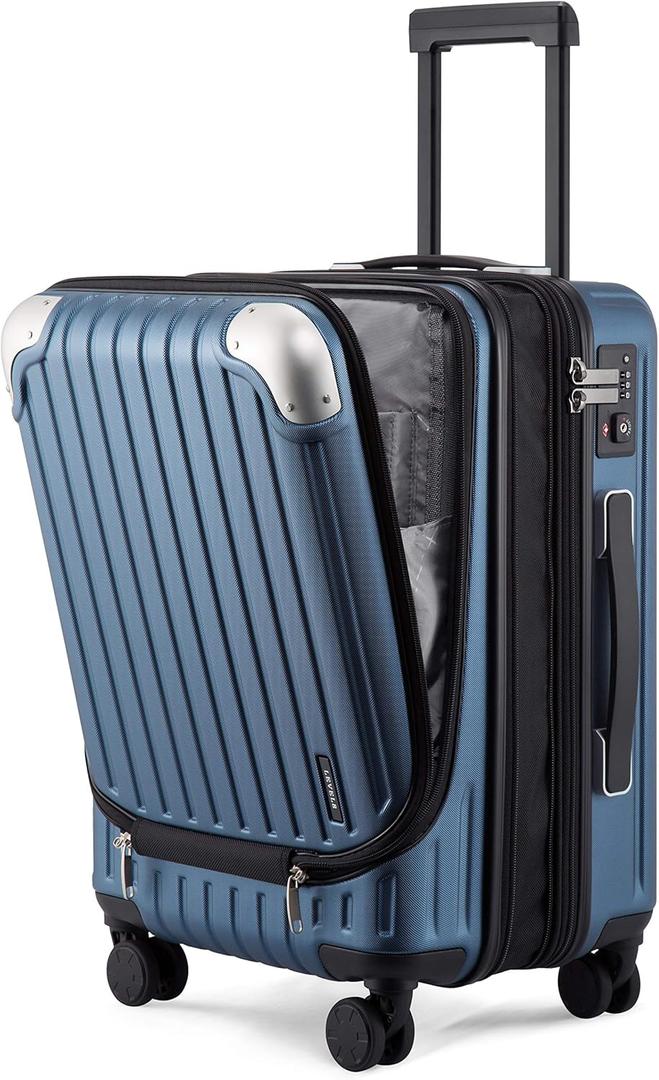 LEVEL8 Grace Carry on Luggage Airline Approved, 20 Inch Expandable Hard Sided Luggages with Spinner Wheels, Harshell Small Rolling Suitcase for Women Men with Tsa Lock, Blue, 20 Inch - Ext