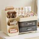 Aveniee Makeup Organizer with Drawers, Large Bathroom Countertop Storage for Vanity, Cosmetic & Skincare Display Case for Brushes, Perfumes, Lipsticks (Cream White)