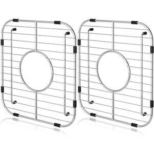 Orgneas Sink Protectors for Kitchen Sink, Universal Double Bowl Sink Bottom Grid 13.2"x11.6"x1.25", 304 Premium Stainless Steel Kitchen Sink Protector Grid Sink Grate Rack Centered Drain 2 Packs