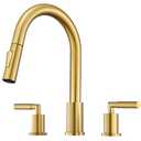 Tohlar Gold Kitchen Faucet with Pull Down Sprayer, 2 Handle Kitchen Faucet, 3 Hole Kitchen Sink Faucets Brushed Gold Stainless Steel Faucet for Kitchen Sink