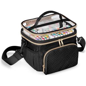 Marker Organizer Case for 100 Markers, Marker Storage Organizer Bag with Divider and Shoulder Strap, Marker Travel Carrying Case with 3 Pockets, Black (Patented Design)